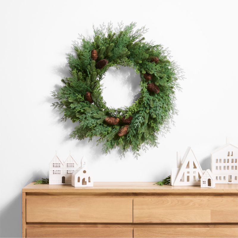 Faux Pinecone and Cedar Pre-Lit Holiday Wreath 28
