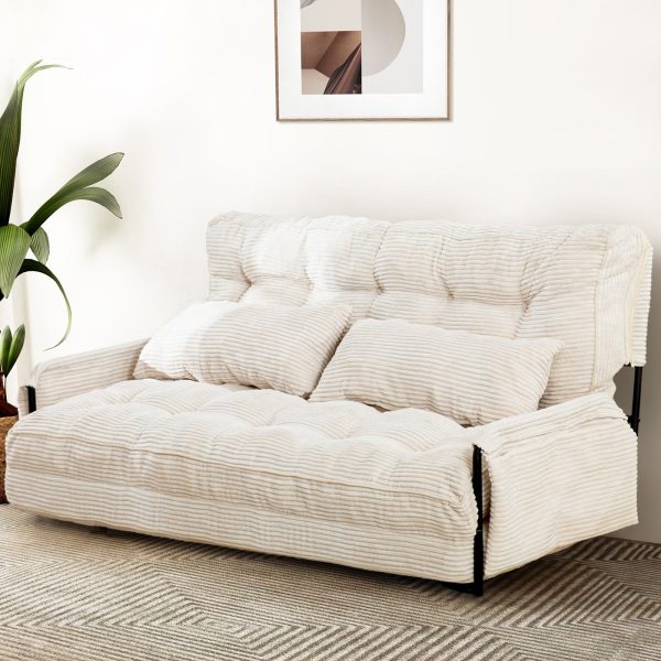 Adjustable Floor Sofa Bed with 2 Pillows, Multi-Functional Bean Bag Sleeper Bed with Armrest for Reading Gaming, Beige