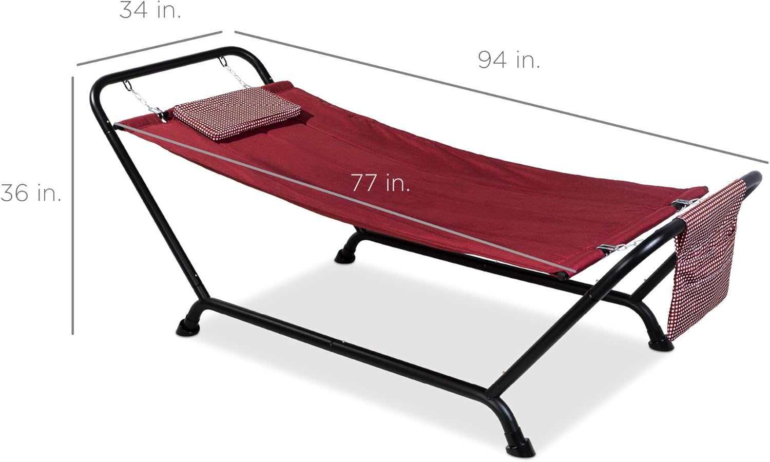 Best Choice Products Outdoor Hammock Bed with Stand for Patio, Backyard, Garden, Poolside w/Weather-Resistant Polyester, 500LB Weight Capacity, Pillow, Storage Pockets - Red