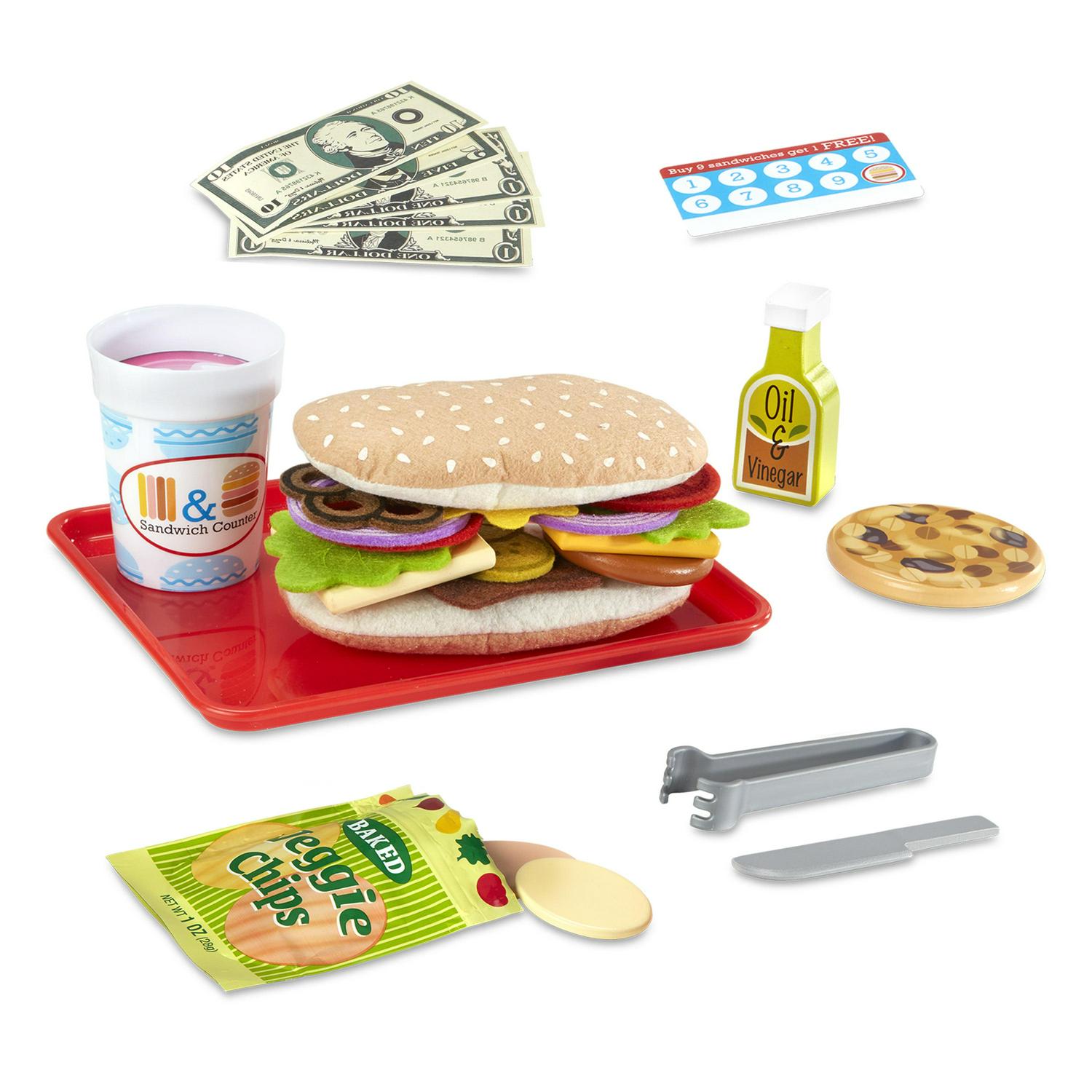 and Doug Wooden Slice and Stack Sandwich Counter with Deli Slicer a 56-Piece Pretend Play Food Pieces