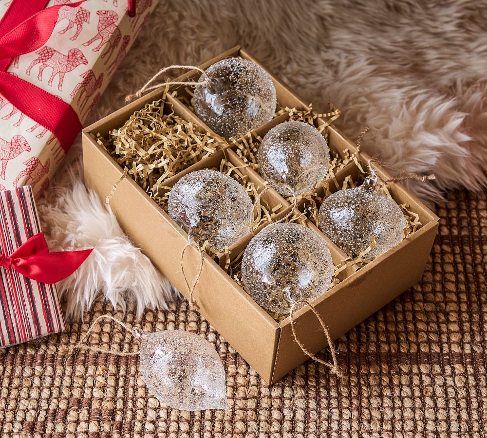 Clear Speckled Ornament Box Set Of 6