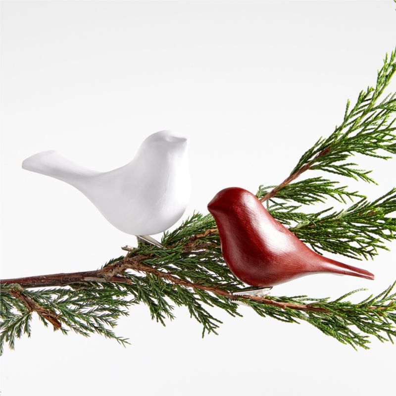 White Wood Bird Christmas Tree Ornament Clip
