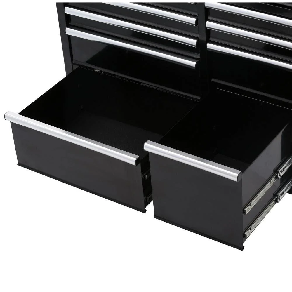 Husky 41 in. W x 24.5 in D Standard Duty 16-Drawer Combination Rolling Tool Chest and Top Tool Cabinet Set in Gloss Black