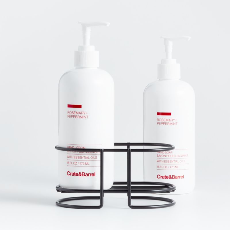 Rosemary + Peppermint Hand Soap and Lotion Set with Matte Black Caddy