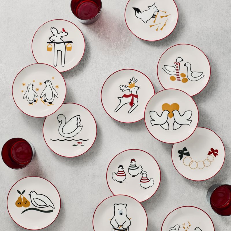 Joan Anderson 12 Days of Christmas Appetizer Plates with Stand, Set of 12