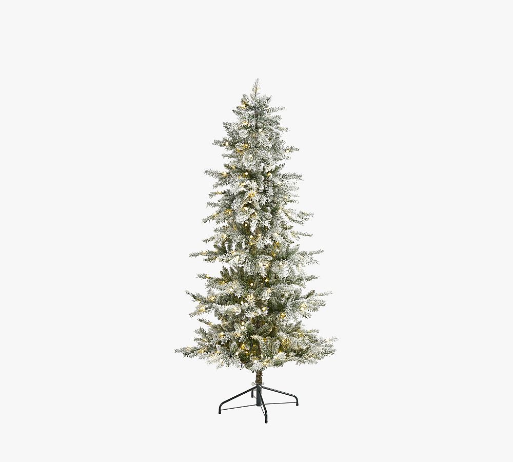 Lit Slim Flocked Nova Scotia Spruce Faux Christmas Tree