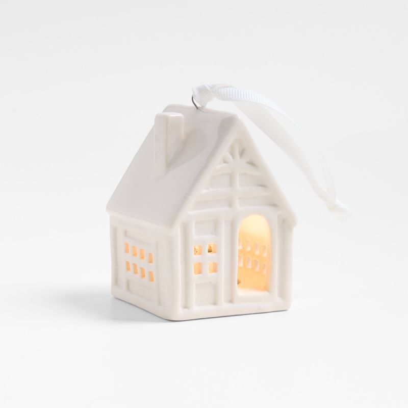 White Ceramic Cottage Christmas Ornament