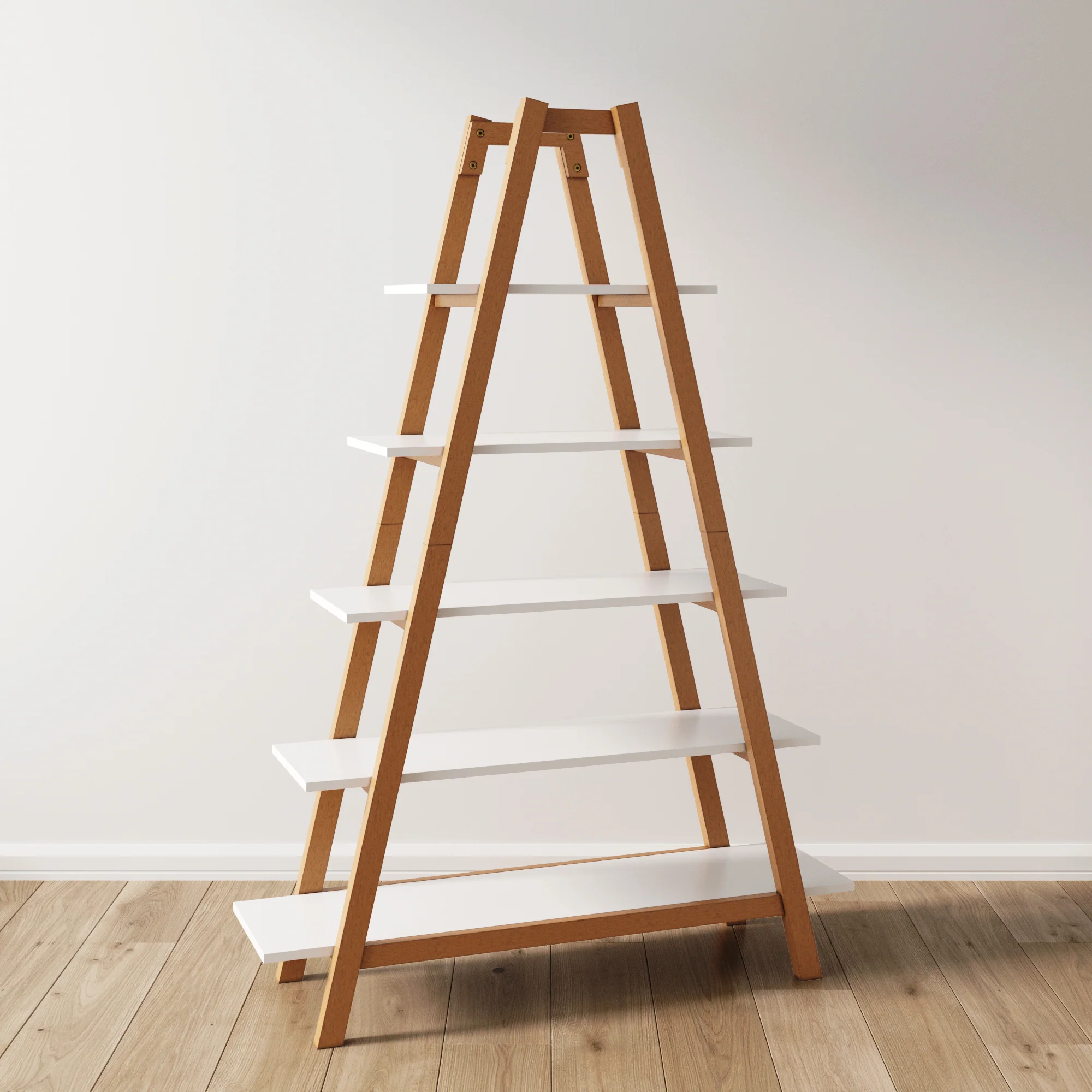 Wood 5-Shelf Ladder Display Bookshelf