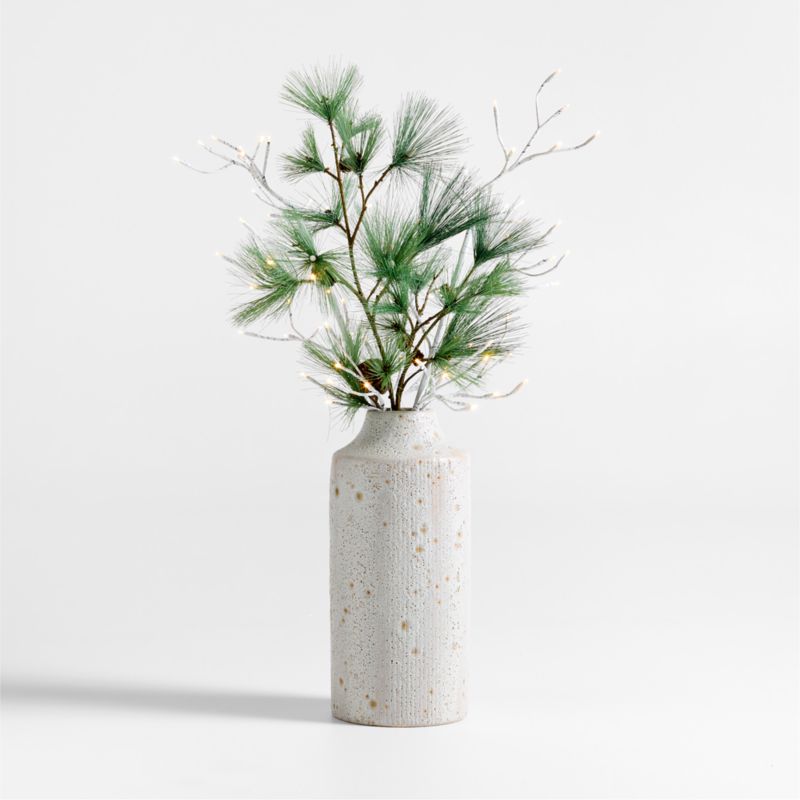 LED Birch Stem & Needle Pine Stem Holiday Arrangement Ema in White Ceramic Vase