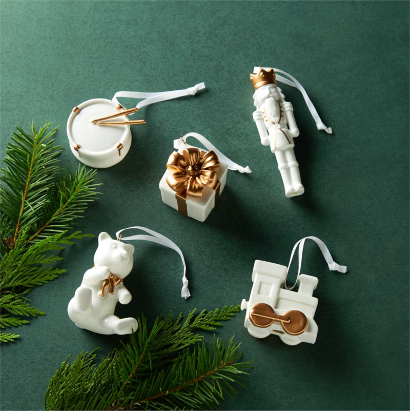 Classic Toy Ceramic Christmas Tree Ornaments, Set of 5