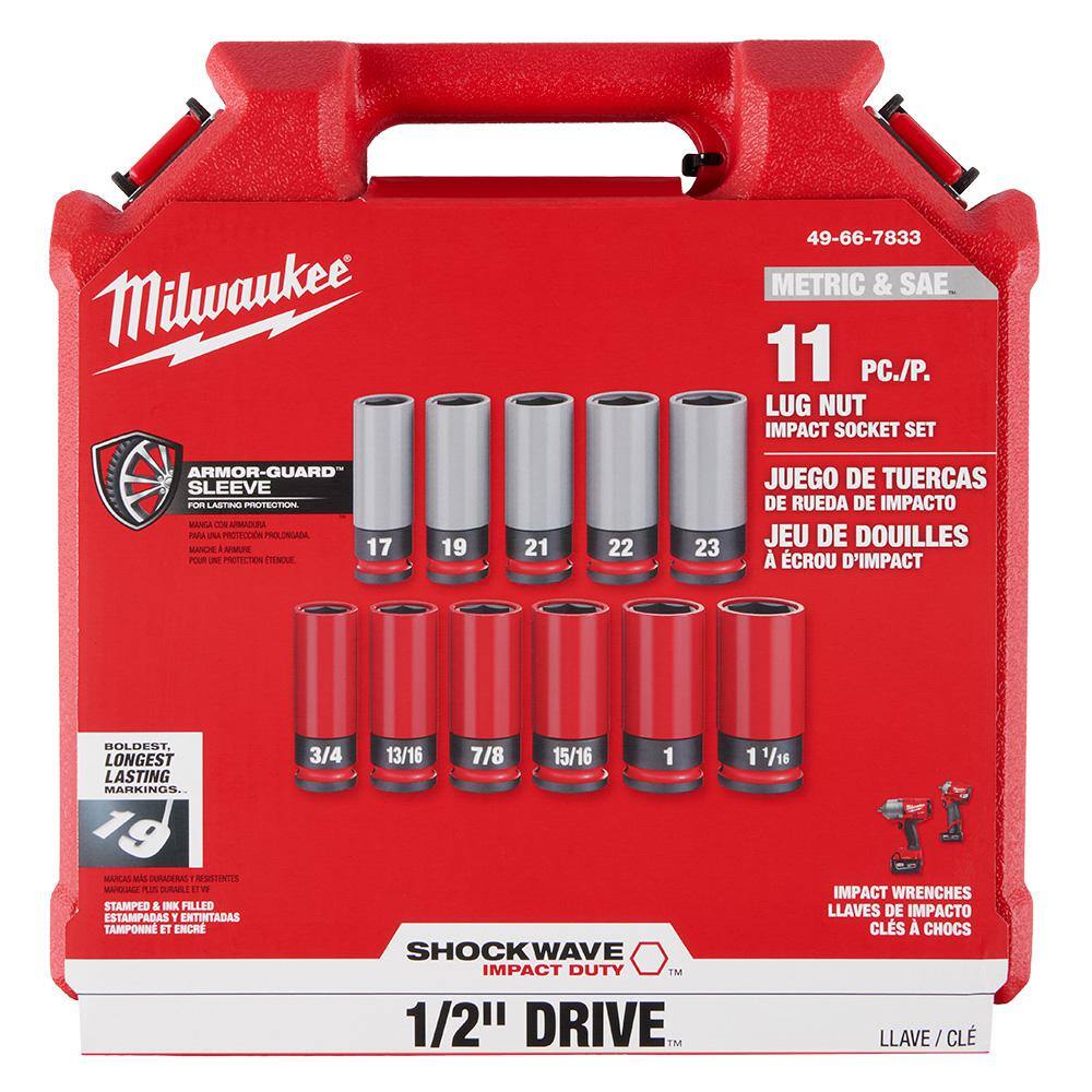 49-66-7833 SHOCKWAVE Impact-Duty 1/2 in. Drive Deep SAE   Metric Lug Nut Impact Socket Set (11-Piece)
