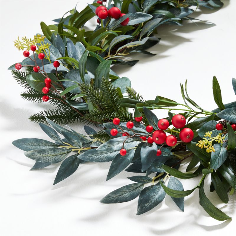 Faux Olive and Berry Holiday Wreath and Garland Set