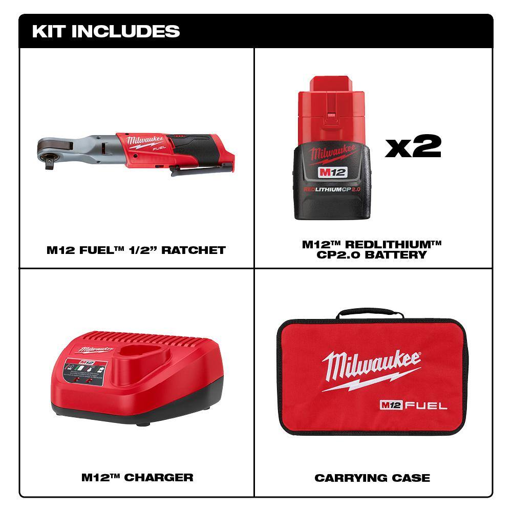 2558-22-2446-20 M12 FUEL 12V Lithium-Ion Brushless Cordless 1/2 in. Ratchet Kit W/M12 Grease Gun