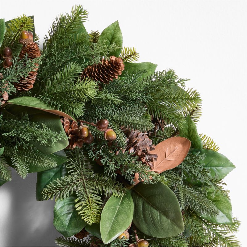Faux Magnolia and Pinecone Pre-Lit Holiday Wreath 28