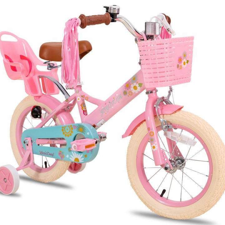 Little Daisy Kids Bike for 4 5 6 7 Years Girls with Handbrake, Children Princess Bicycle with Training Wheels Basket Streamer Toddler Cycle