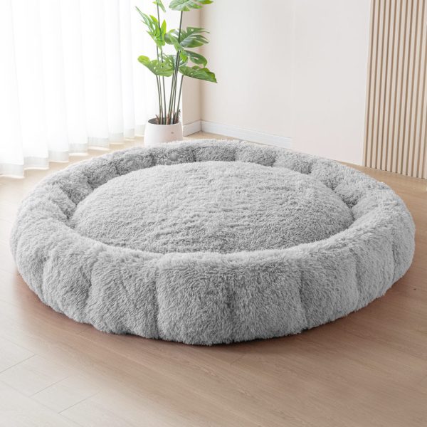 Bean Bag Bed, Giant Round Floor Mattress Faux Fur Flower Shaped Movie Mattress, Grey