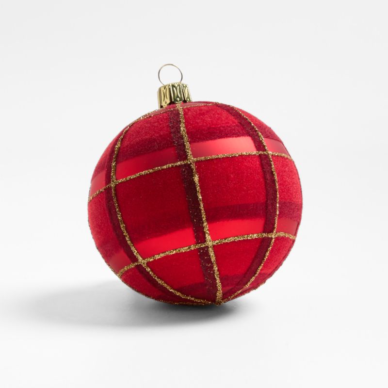 Red & Gold Glitter Plaid Ball Christmas Ornament