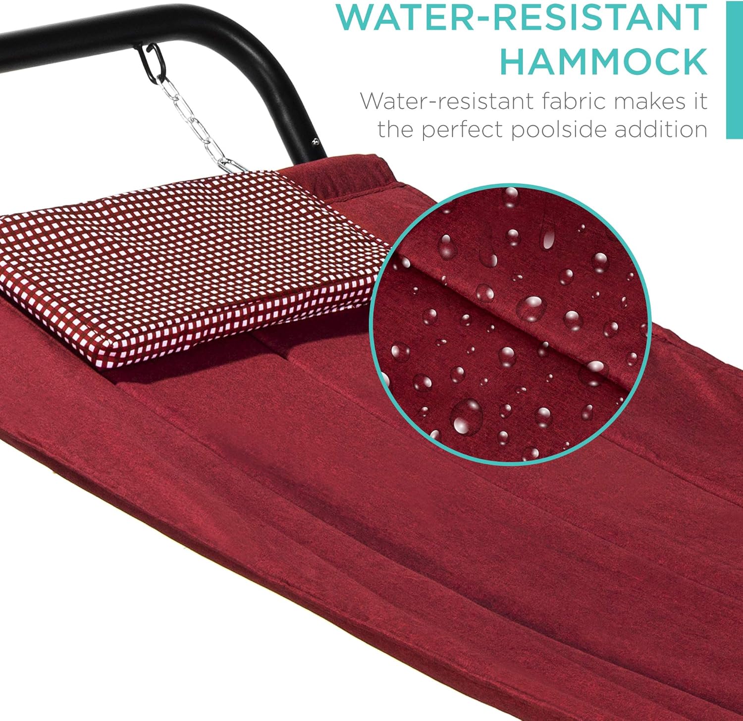 Best Choice Products Outdoor Hammock Bed with Stand for Patio, Backyard, Garden, Poolside w/Weather-Resistant Polyester, 500LB Weight Capacity, Pillow, Storage Pockets - Red