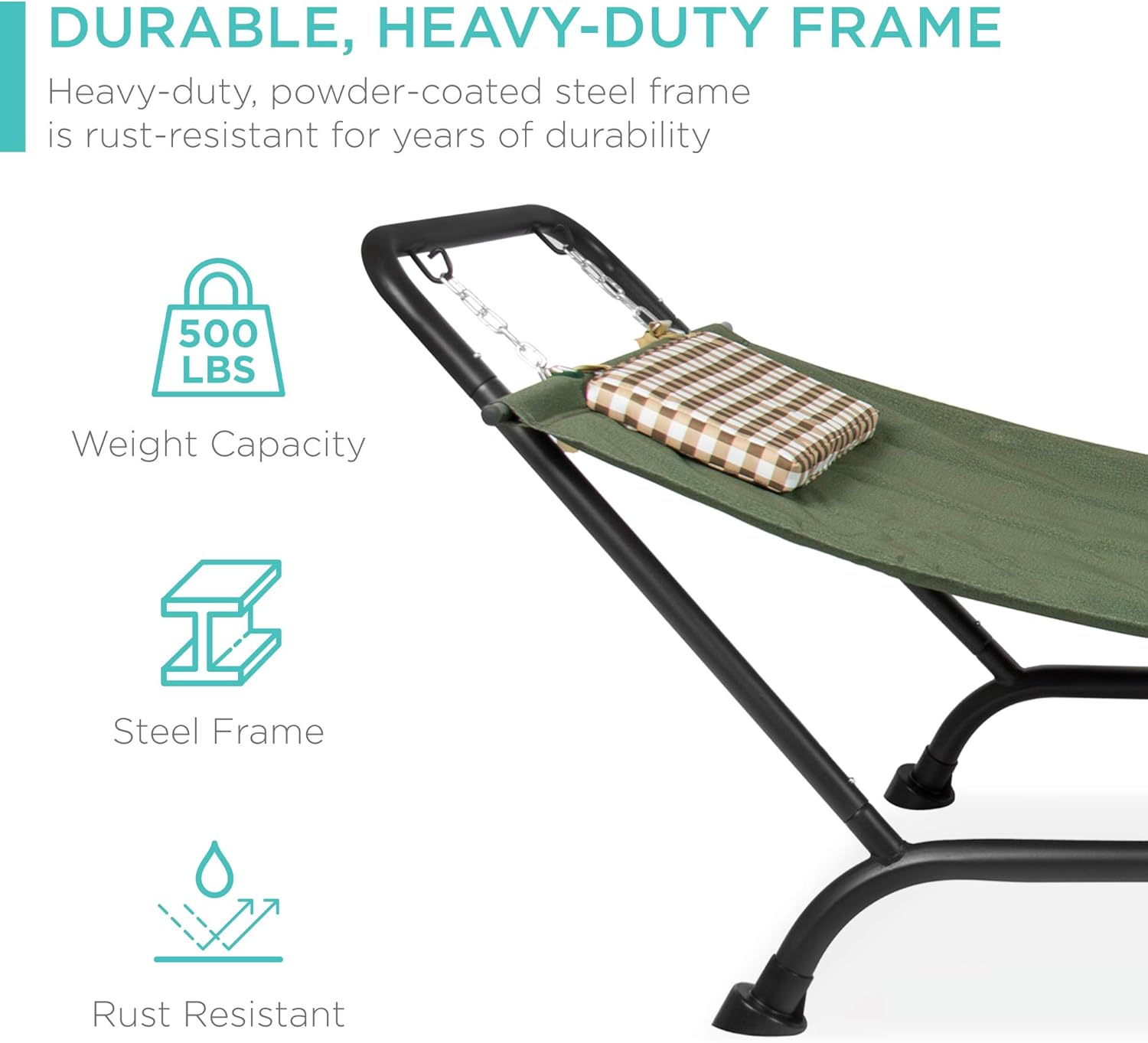 Best Choice Products Outdoor Hammock Bed with Stand for Patio, Backyard, Garden, Poolside w/Weather-Resistant Polyester, 500LB Weight Capacity, Pillow, Storage Pockets - Red