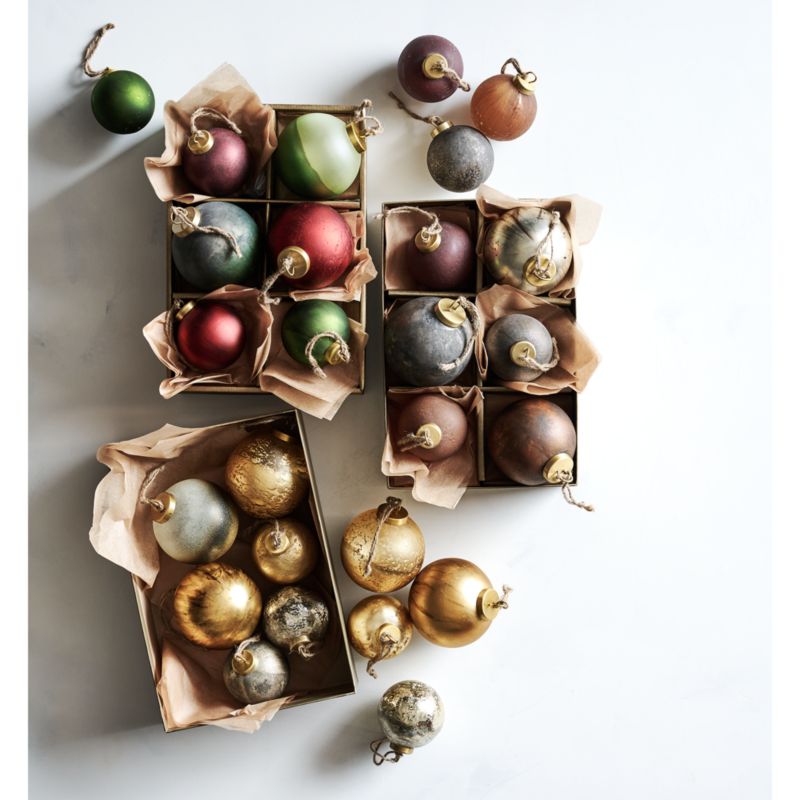 Textured Red and Green Glass Ball Christmas Tree Ornaments, Set of 6