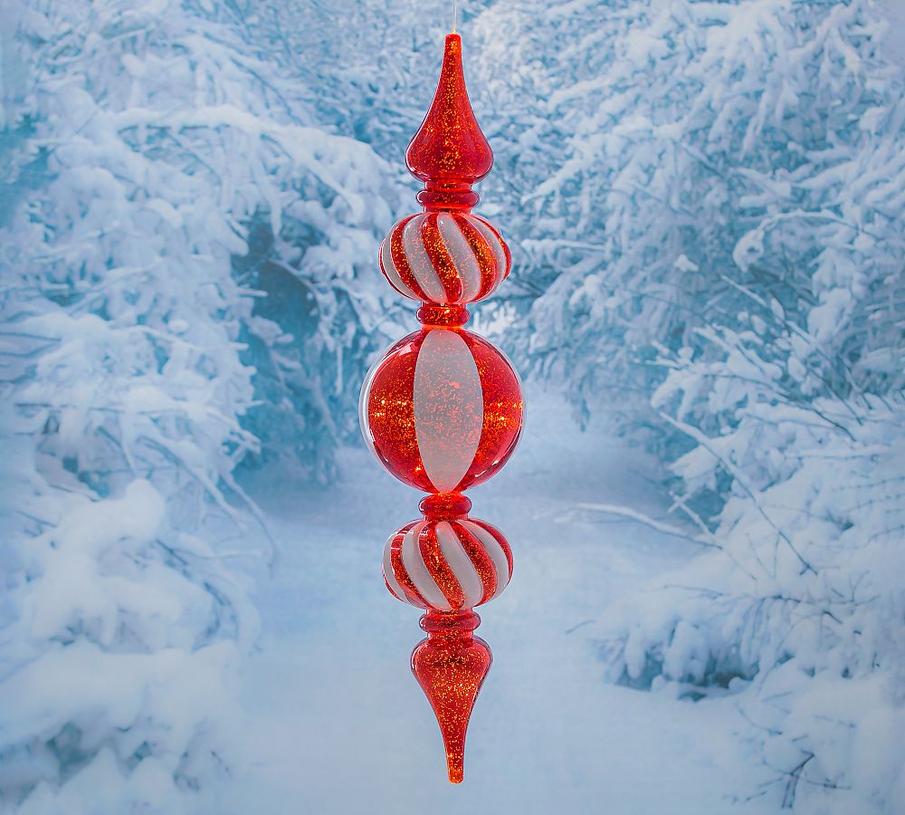 Shatterproof Lit Outdoor Hanging Peppermint Finial Ornament