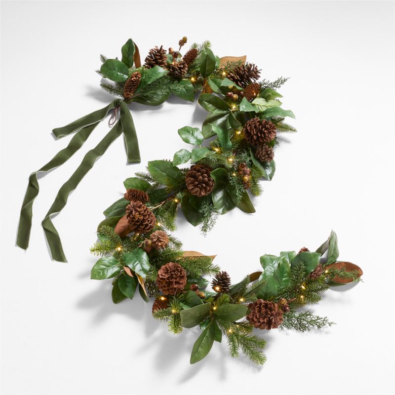 Faux Magnolia and Pinecone Pre-Lit Holiday Garland 6'