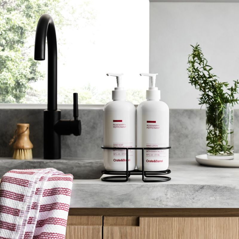 Rosemary + Peppermint Hand Soap and Lotion Set with Matte Black Caddy