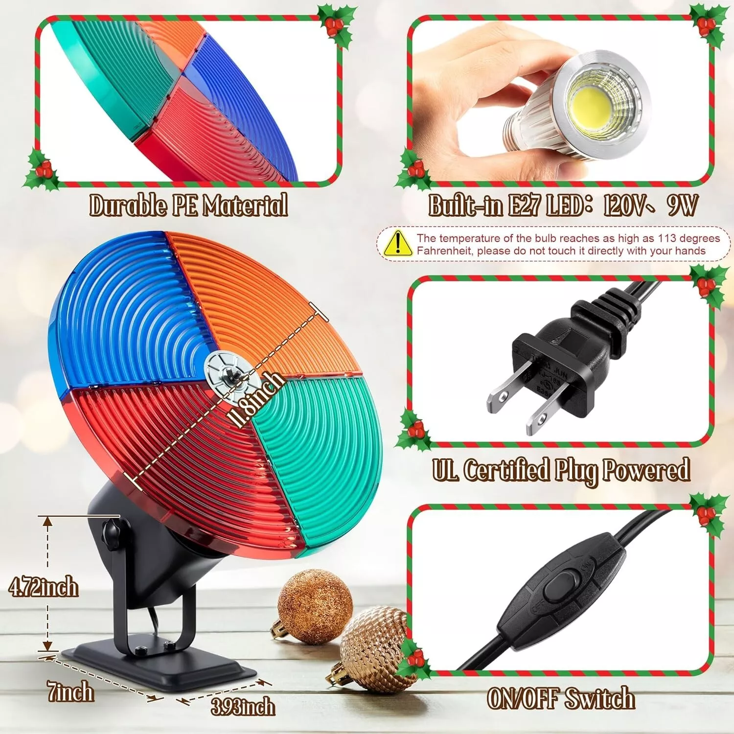 Color Wheel for Christmas Tree with E27 LED Light, Rotating Color Wheel LED