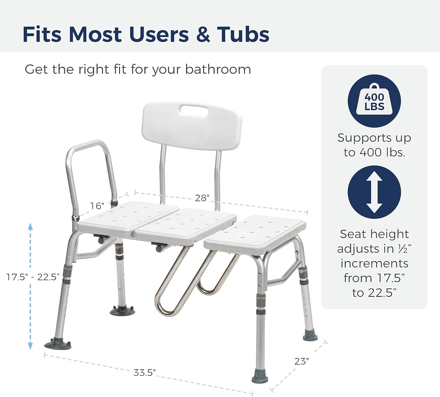 Drive Medical Splash Defense Tub Transfer Bench for Bathtub with Curtain Guard Protection, White