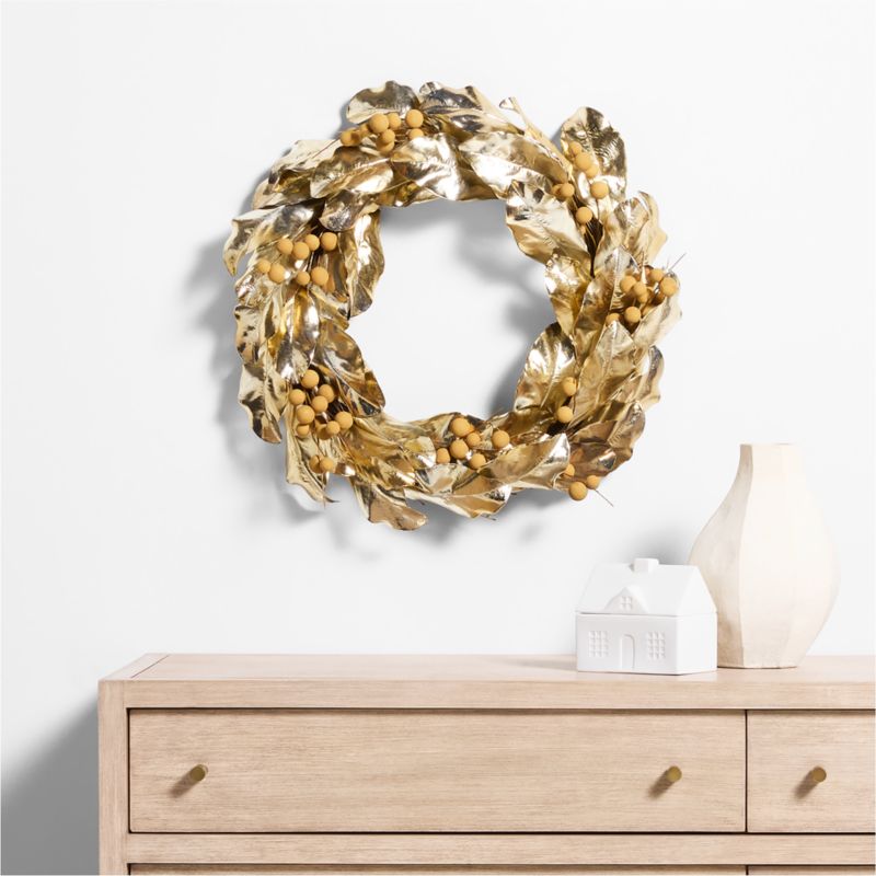 Faux Golden Magnolia Holiday Wreath 25