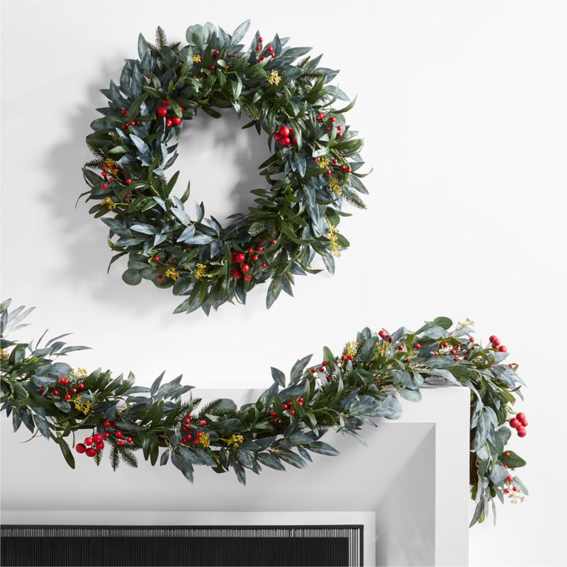 Faux Olive and Berry Holiday Wreath and Garland Set