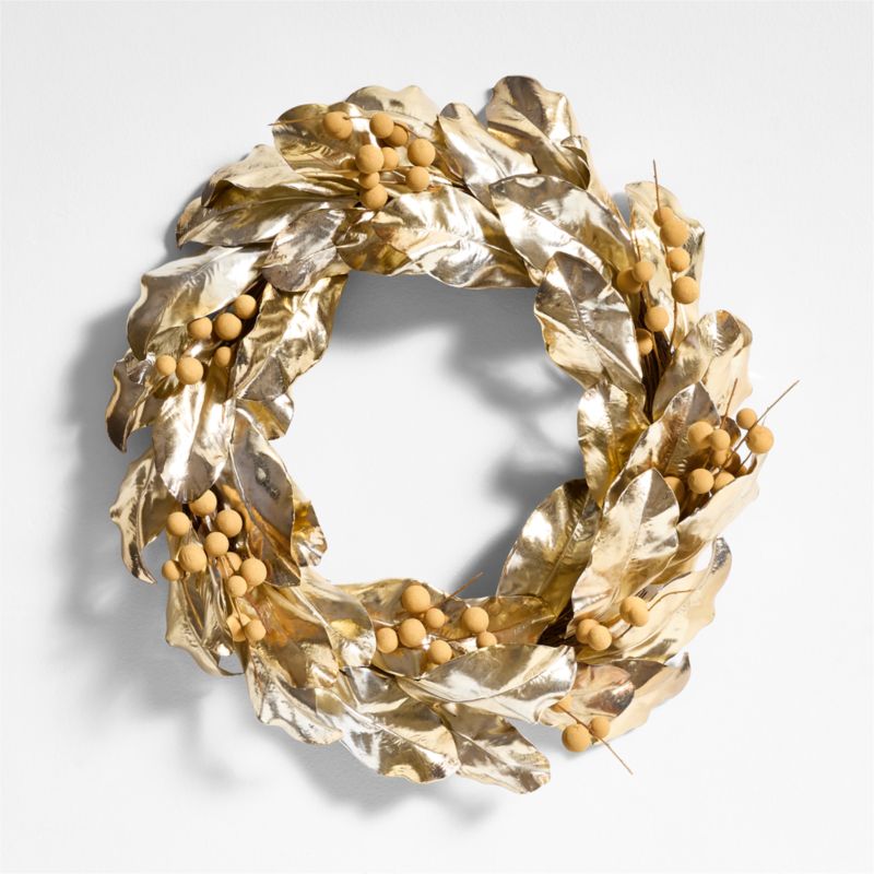 Faux Golden Magnolia Holiday Wreath 25