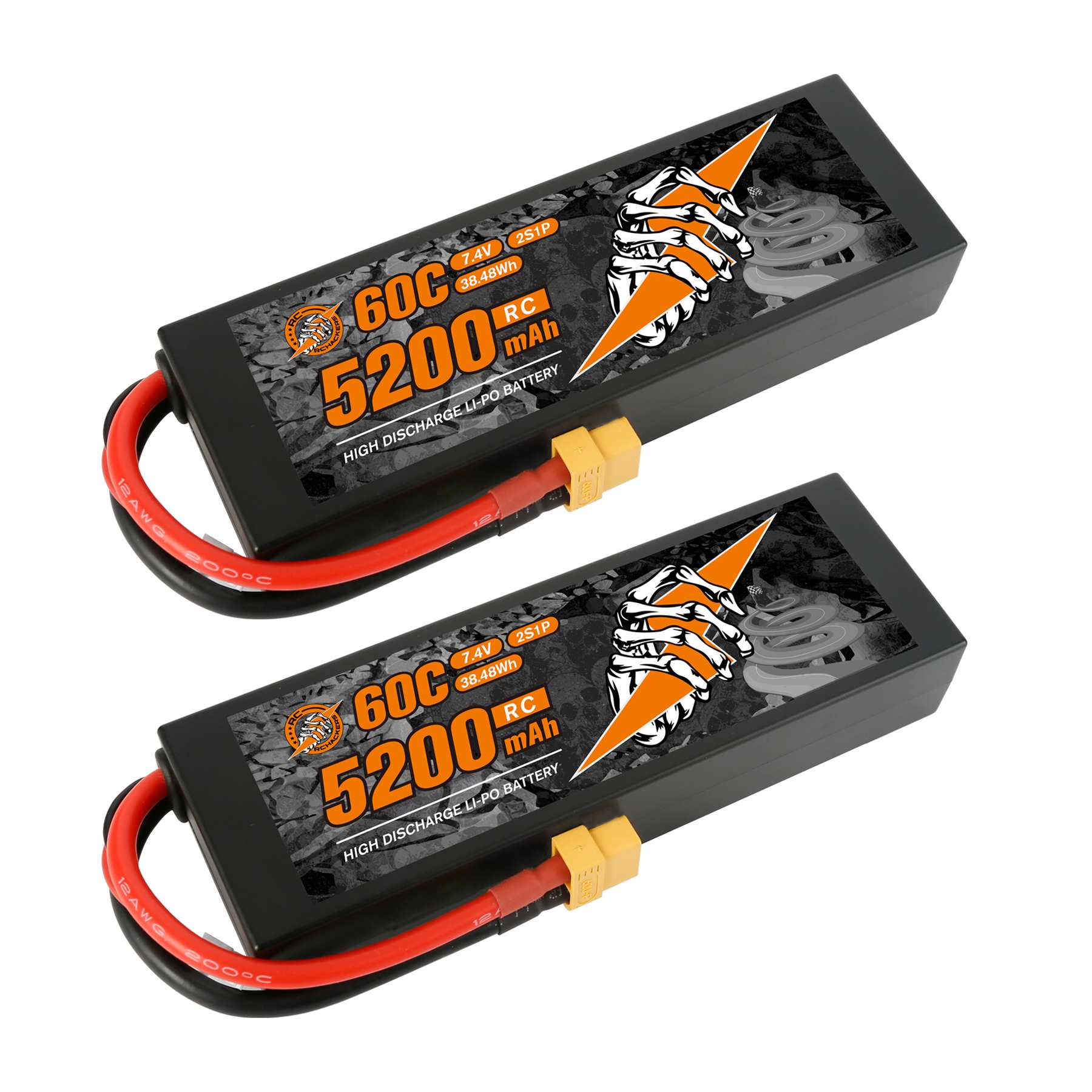 RCHackers 2S 5200mAh 60C 7.4V Lipo Battery with XT60 Plug [2 Packs]