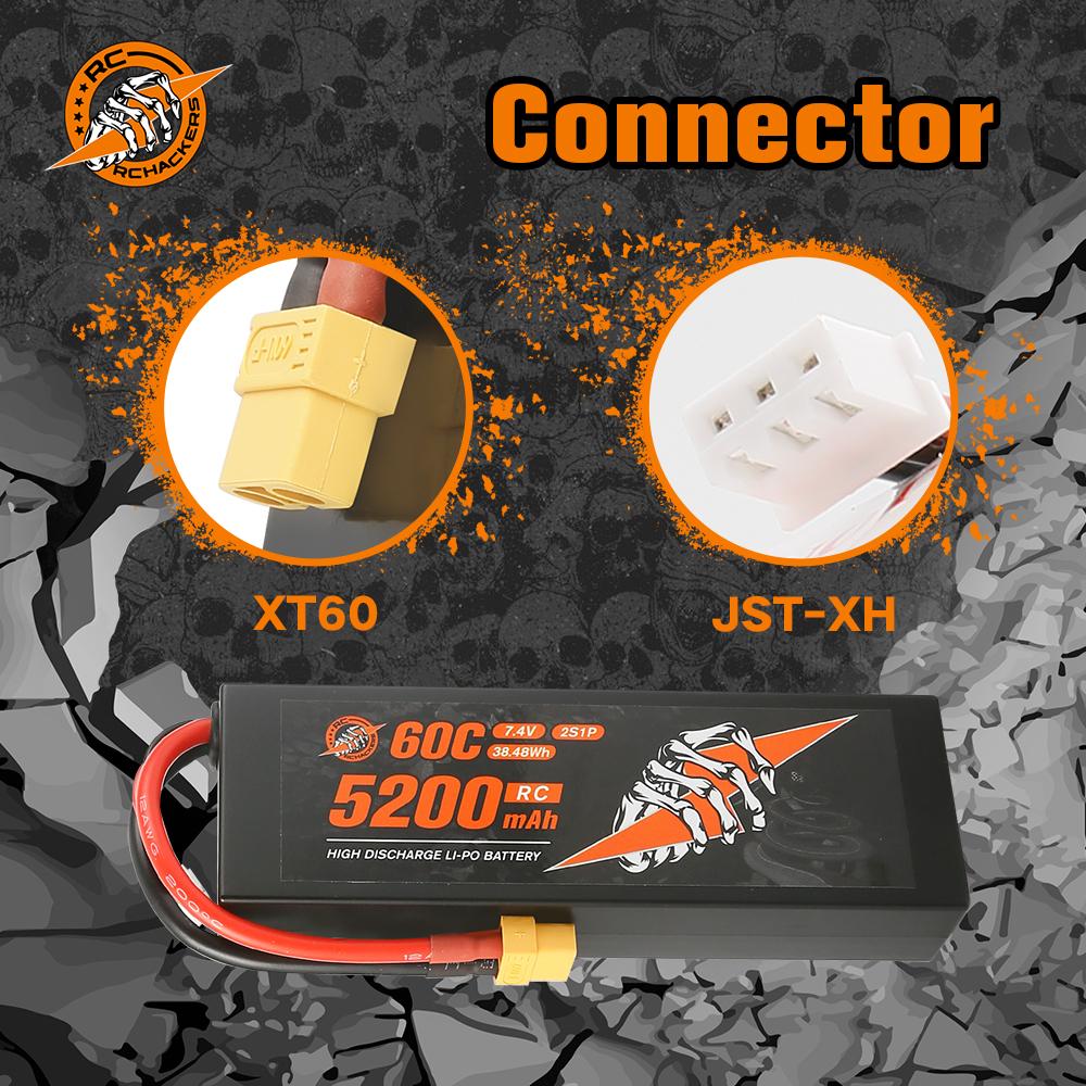 RCHackers 2S 5200mAh 60C 7.4V Lipo Battery with XT60 Plug [2 Packs]
