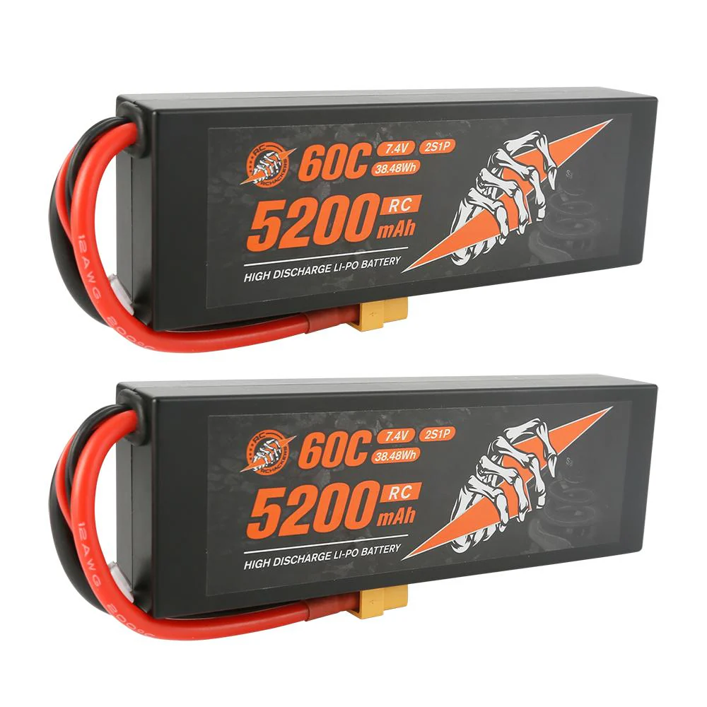RCHackers 2S 5200mAh 60C 7.4V Lipo Battery with XT60 Plug [2 Packs]