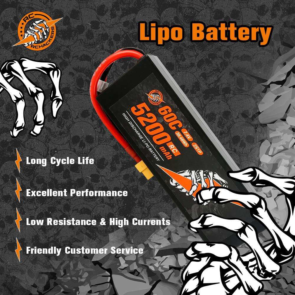 RCHackers 2S 5200mAh 60C 7.4V Lipo Battery with XT60 Plug [2 Packs]