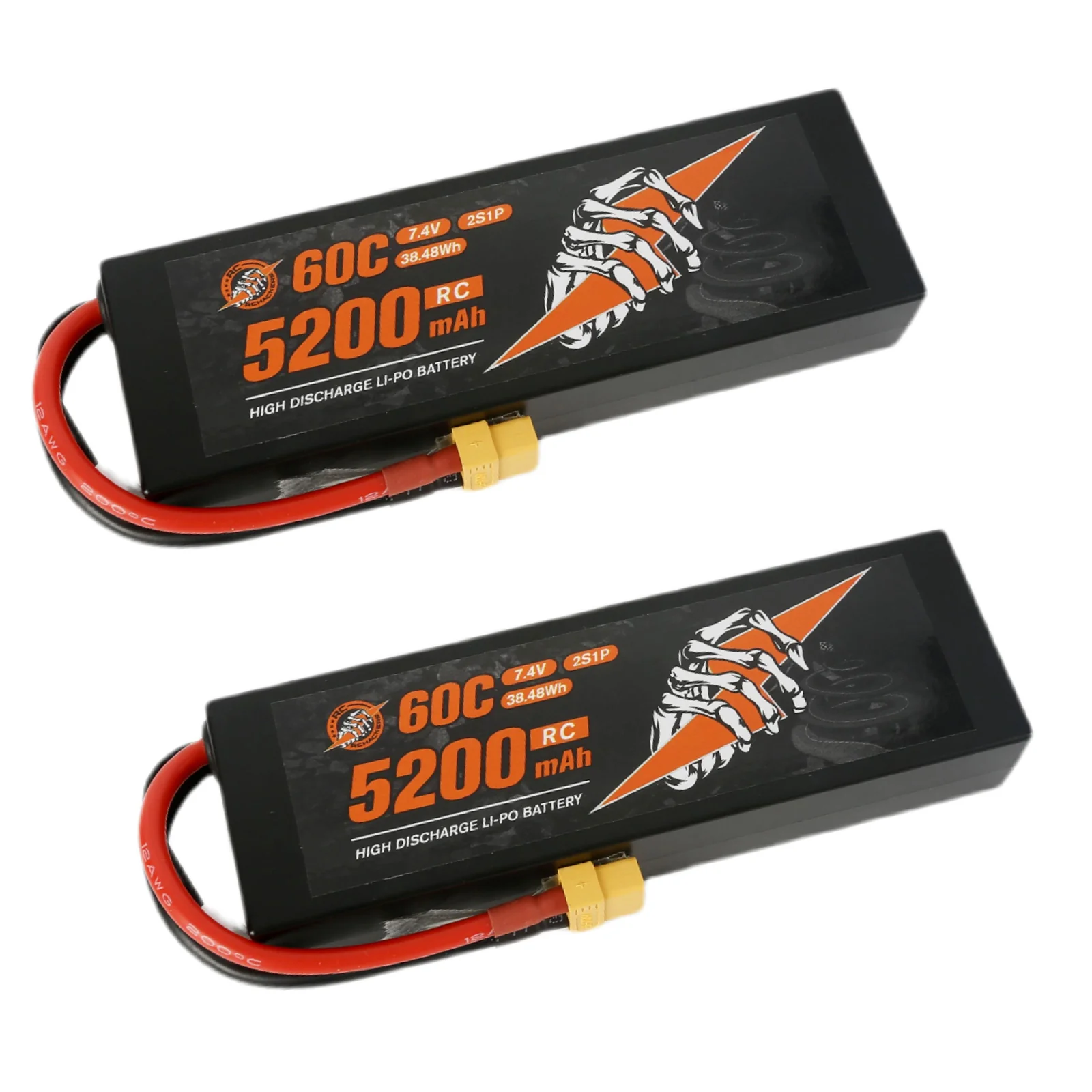 RCHackers 2S 5200mAh 60C 7.4V Lipo Battery with XT60 Plug [2 Packs]