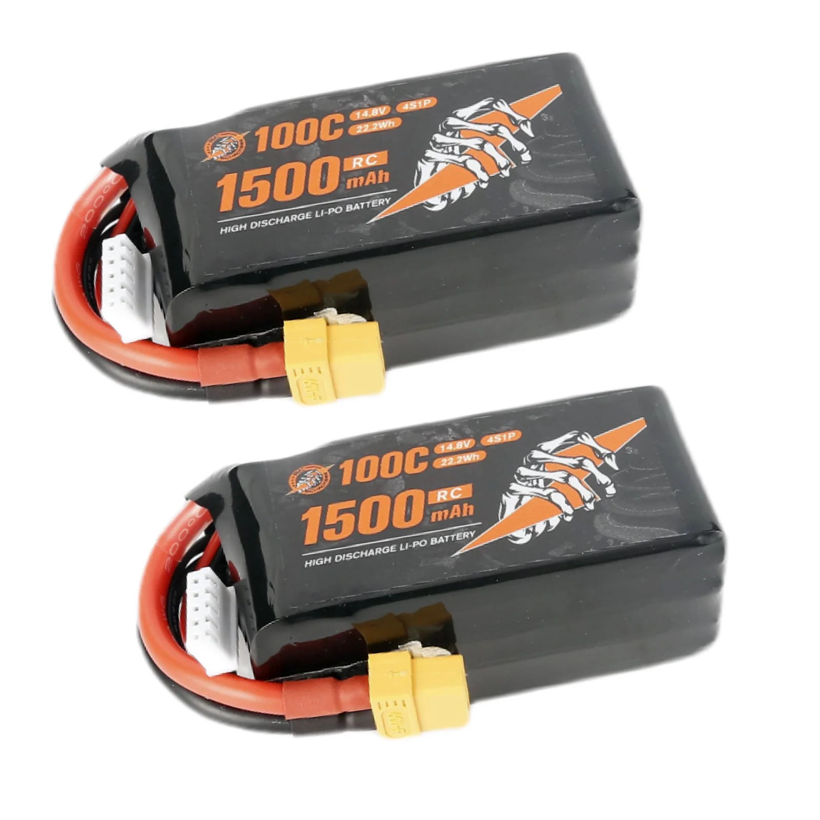 RCHackers 4S 1500mAh 100C 14.8V LiPo Battery with XT60 Plug [2 Packs]