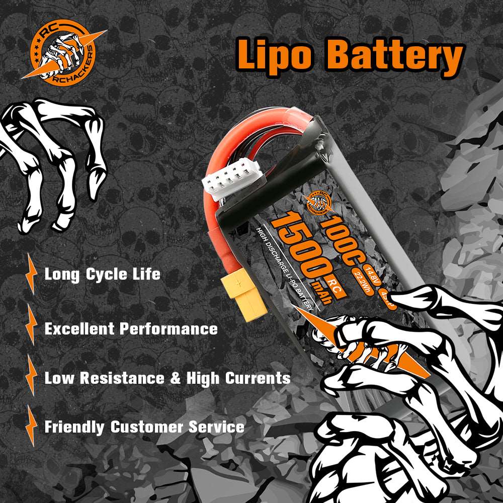 RCHackers 4S 1500mAh 100C 14.8V LiPo Battery with XT60 Plug [2 Packs]