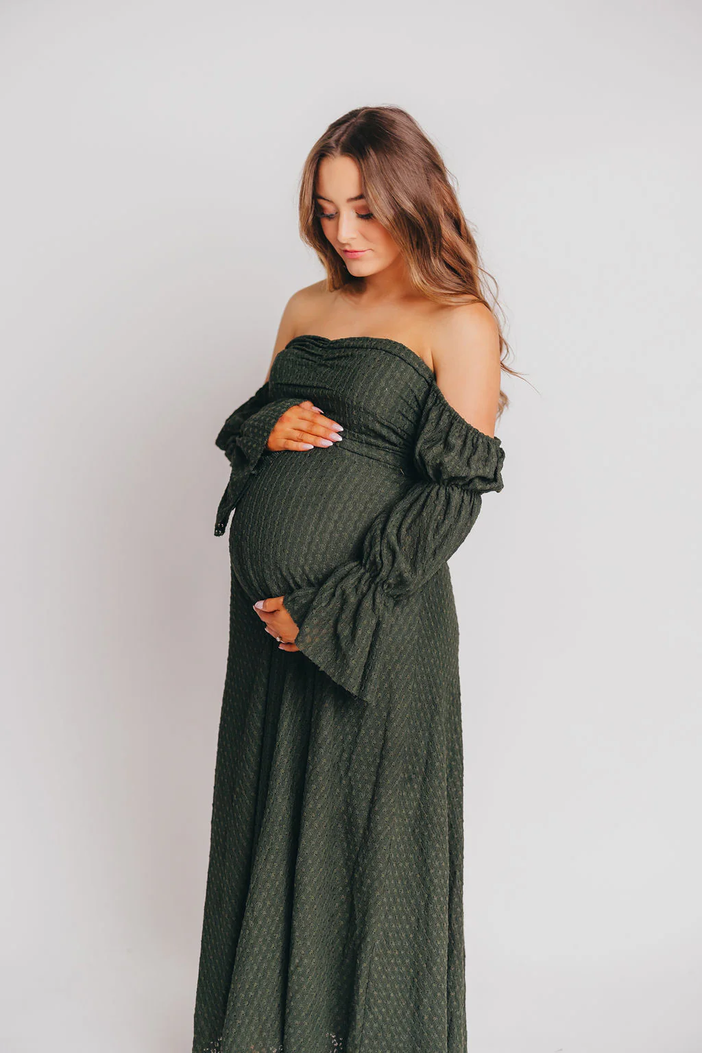 Corrine Tiered Sleeve Maxi Dress with Pockets in Hunter Green - Bump Friendly (Low Stock!) - Iieemm