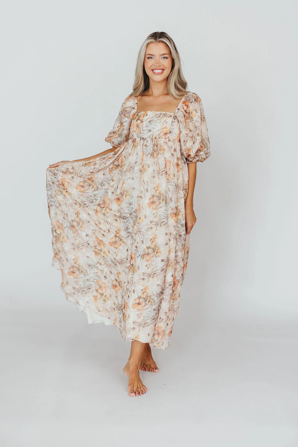 *New* Mona Maxi Dress with Smocking in Beige Multi - Bump Friendly & Inclusive Sizing (S-3XL) - Iieemm
