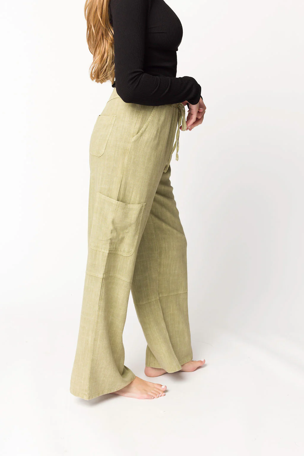 Kayley Mineral Wash Utility Pants in Basil - Iieemm