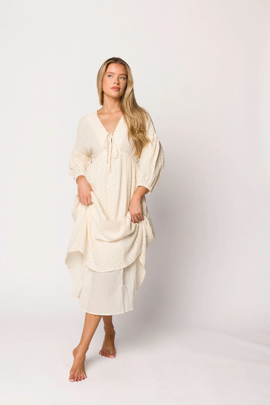 Hunter 100% Cotton Gauze Midi Dress in Natural/Brown Floral Bump Friendly (Fully Lined) - Iieemm