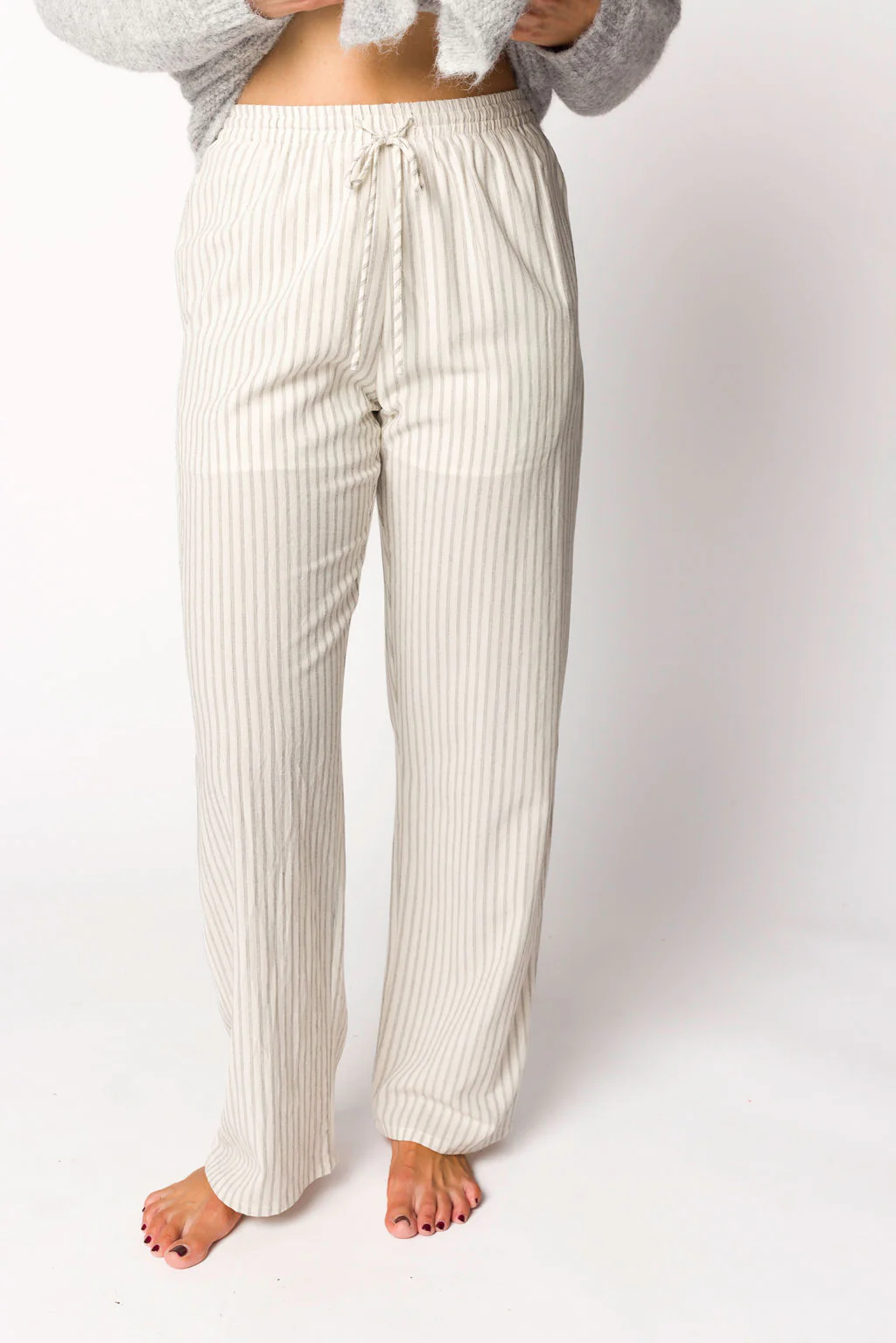Julie Striped Cotton Pants in Ivory/Black - Iieemm