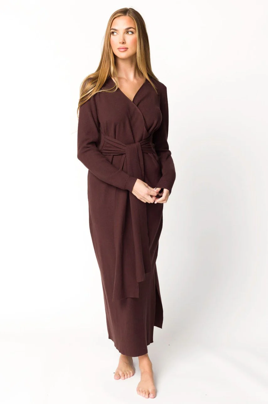 Harley Heathered Knit Midi Wrap Dress in Brown - Iieemm