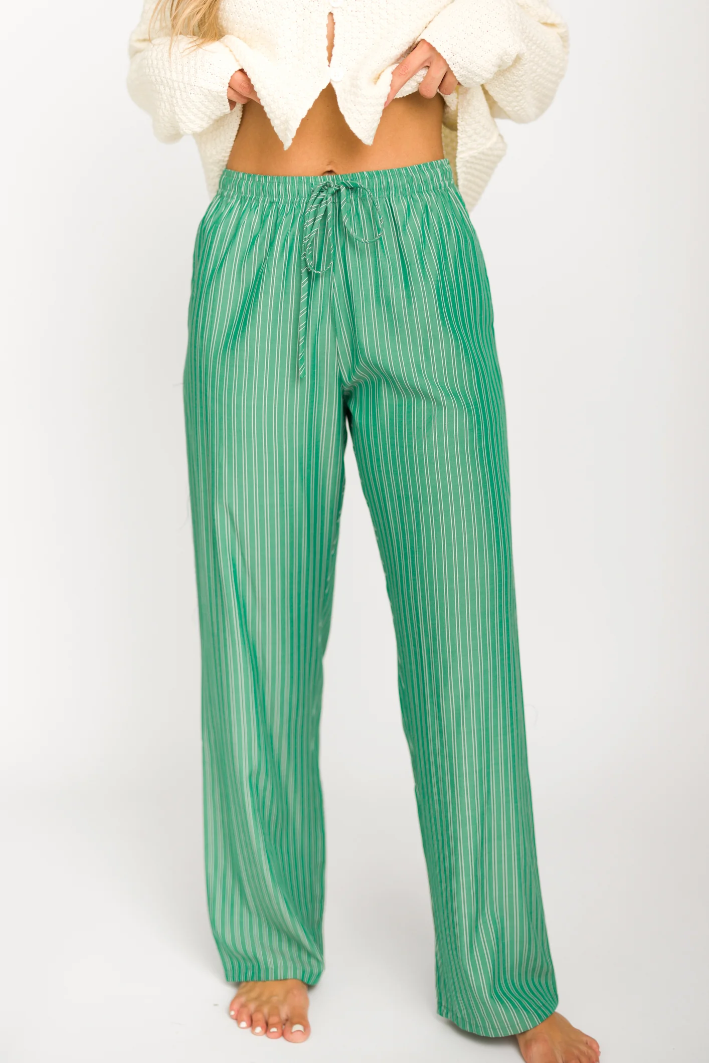 Gina Striped Boxer Pants in Green - Iieemm