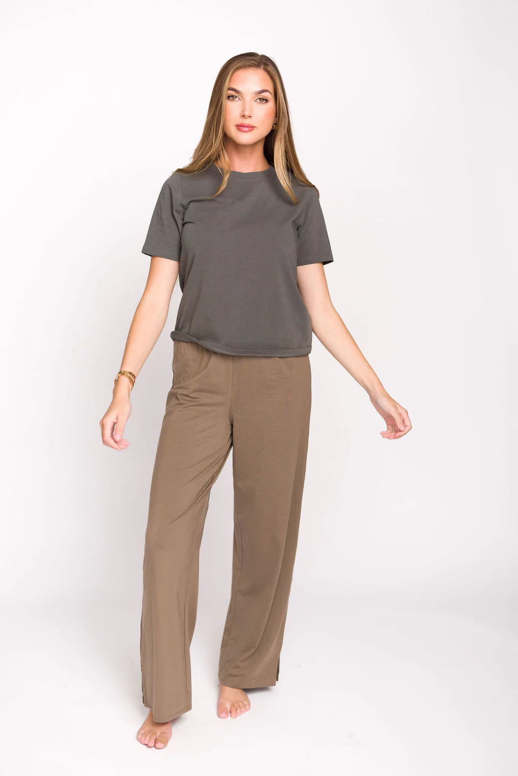 Jamie Foldover Waist Wide Leg Lounge Pants in Olive - Iieemm