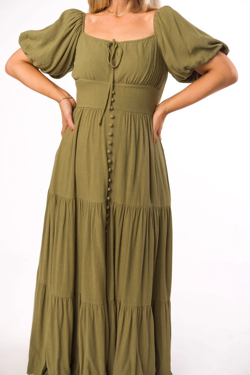 Genevieve Tiered Maxi Dress in Olive - Iieemm