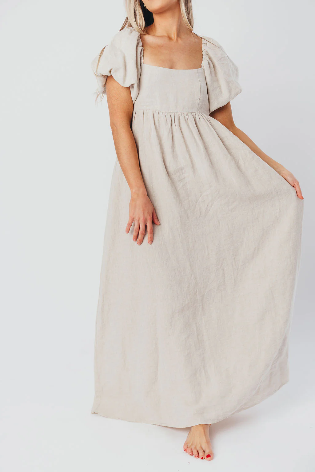 Candace Maxi Dress in Natural - 100% Linen - Bump Friendly - Iieemm