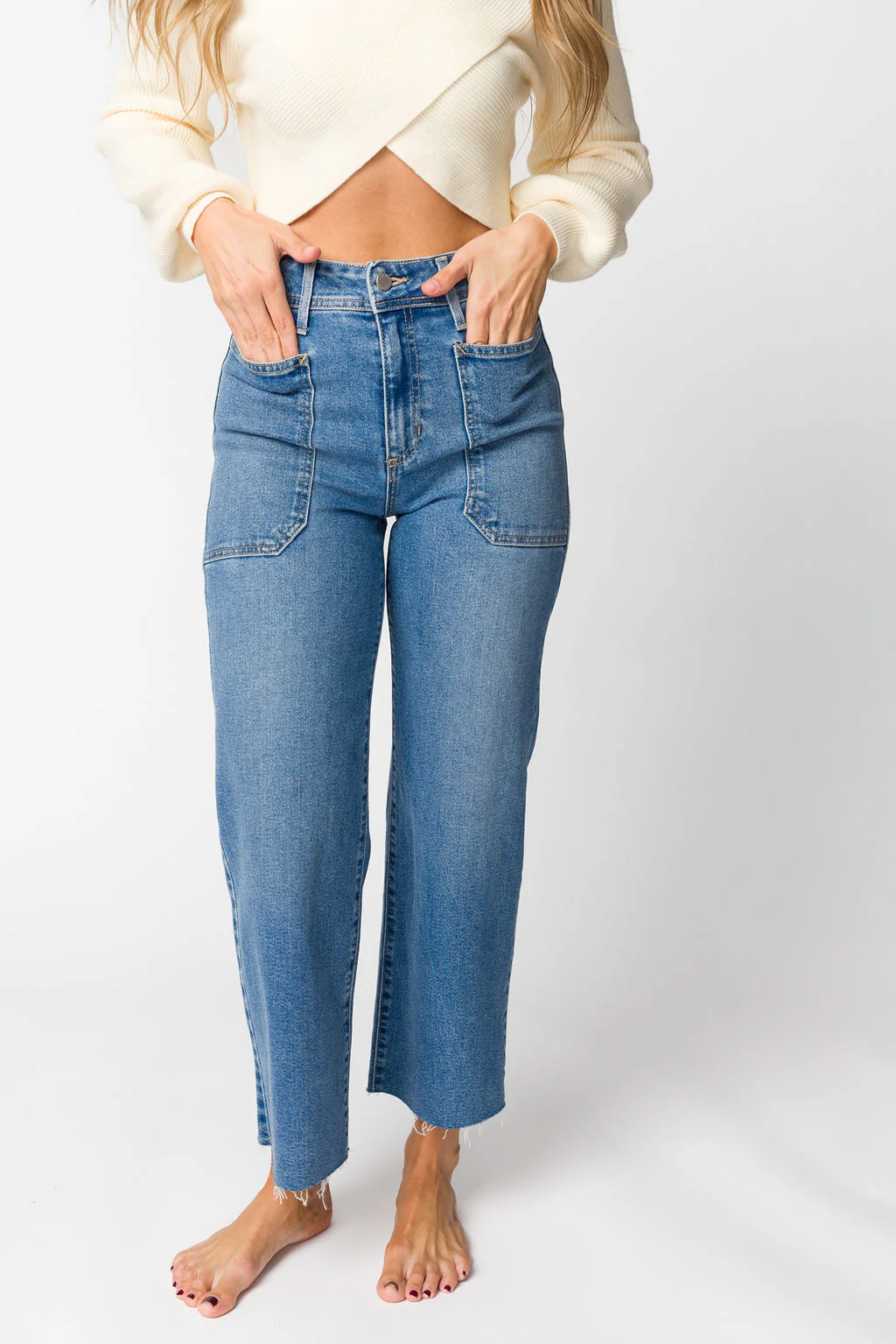 Billy High Rise Utility Wide Leg in Medium Denim - Iieemm